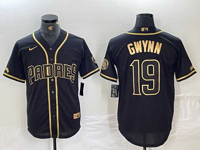 Mens San Diego Padres #19 Tony Gwynn Black Gold Cool Base Jersey->san diego padres->MLB Jersey